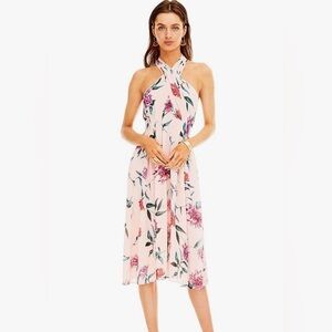 ASTR the label Women's Kristi Halter Crossover Sleeveless Midi Length Flowy Dres